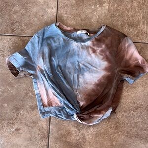 Zara Blue Brown Crop Tie Front T-Shirt